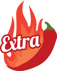 Extra hot meal label. Burning spicy food
