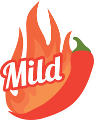 Mild food label. Spice strength. Pepper hot level