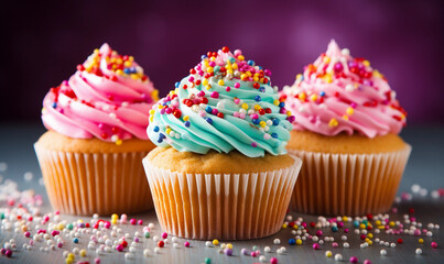 Colorful Cupcakes with Frosting and Sprinkles