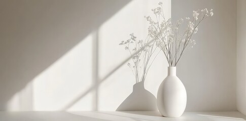 White Flowers in a Vase with Sunlight.