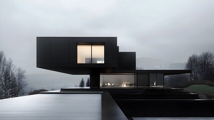Sleek and Modern Monochrome Knockdown House with Minimalist Design