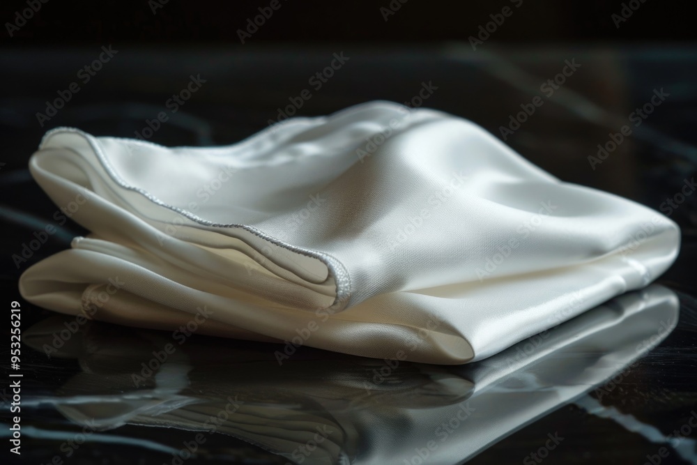 Poster a simple yet elegant setting with a folded white napkin placed on a black table, perfect for use in 