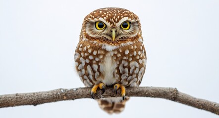 Naklejka premium A great gray owl perched on a snow-covered branch in a tranquil winter landscape
