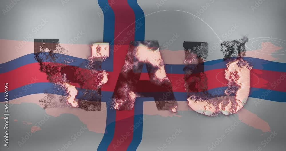 Poster abstract shapes and textures animation over red and blue cross pattern