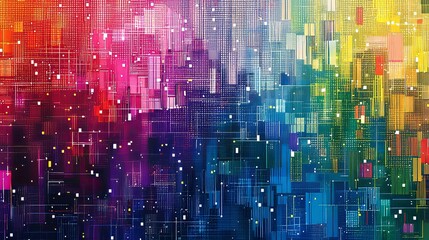 Abstract Digital Art with Gridded Pattern and Colorful Blocks