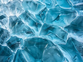 A mesmerizing close-up of transparent ice cubes surrounded by tiny droplets showcases the intricate patterns and stunning reflections 