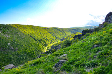 Fototapeta premium Amberd river gorge scenic view from Amberd Fortress (Aragatsotn province, Armenia)