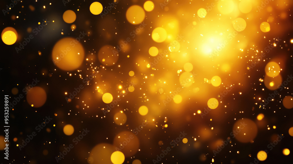 Poster abstract gold background with bokeh defocused lights, detailed hyper realistic image