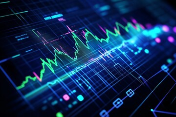 Futuristic Digital Financial Data Analysis with Neon Stock Market Graphs and Dynamic Charts
