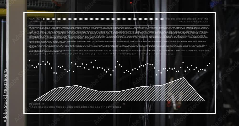 Poster data processing and encryption animation over servers in data center