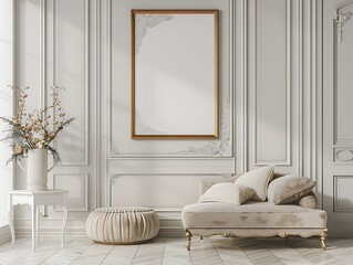Mockup frame close up in coastal style home interior background