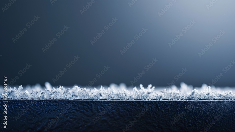 Poster close-up of the bottom edge of an empty table, with a blue gradient background and a dark black spac