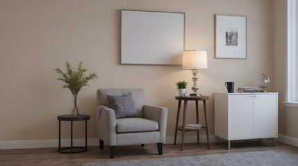 Home mock up design, minimalist decorated white wall and wooden flooring interior design background.