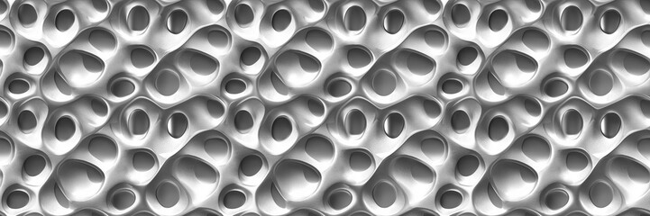 Seamless abstract silver metal porous texture. Organic steel metal pattern background