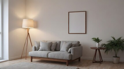 Home mock up design, minimalist decorated white wall and wooden flooring interior design background.