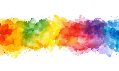 Rainbow watercolor banner background on white. Pure vibrant watercolor colors. Creative paint gradients,