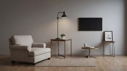 Home mock up design, modern white wall and wooden flooring interior image background