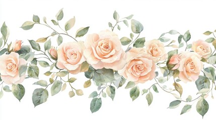 Beautiful watercolor roses in soft peach color, perfect for wedding invitations, decor, or romantic themes.