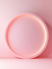 Obraz premium 3D circular frame in pastel tones, adorned with floating crystal and flowers elements for a luxurious minimalist appearance