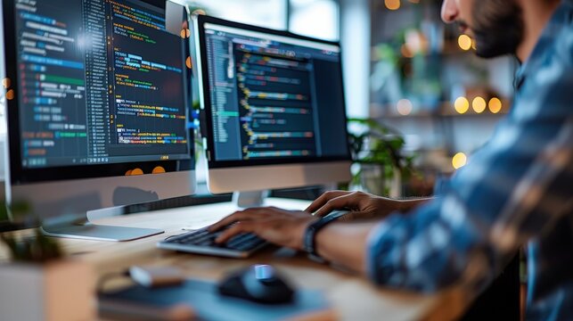 Programmer Working on Code on Computer.