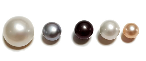 Five Pearls of Different Colors and Sizes