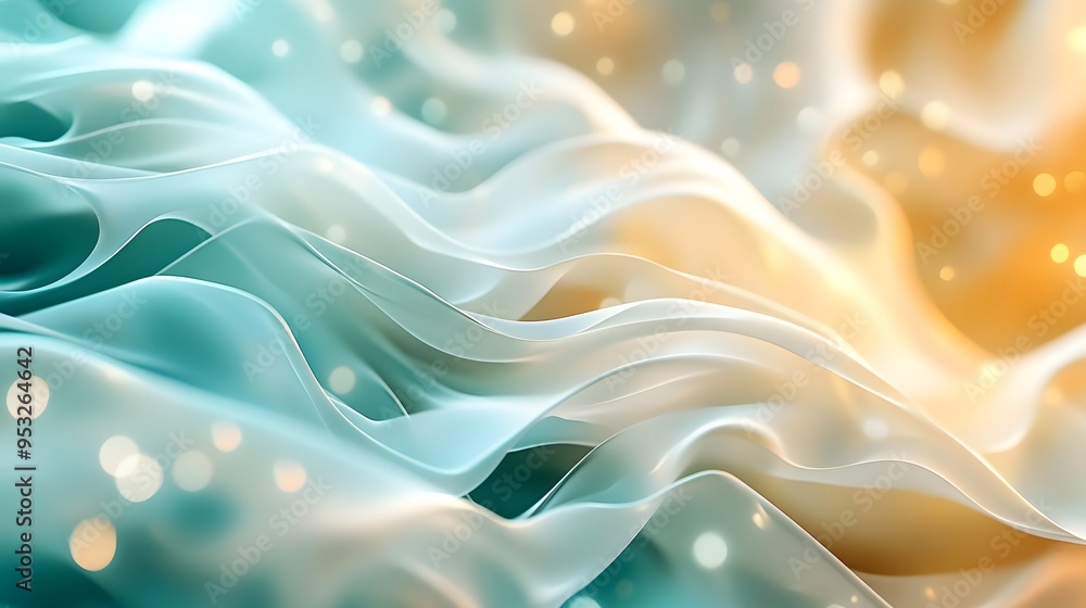 Poster abstract wavy background with bokeh lights.