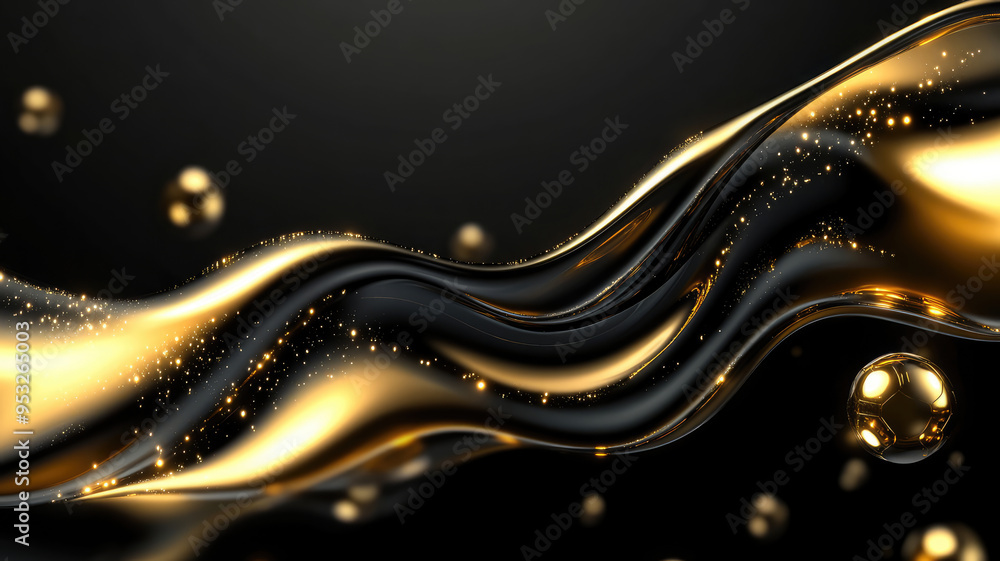 Canvas Prints abstract metallic liquid waves with spheres dynamic fluid shiny black and gold background futuristic