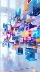 Abstract Colorful Geometric Shapes with Technology and Digital Code.