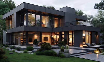 modern cozy house with garage and pool for sale or rent with beautiful landscaping