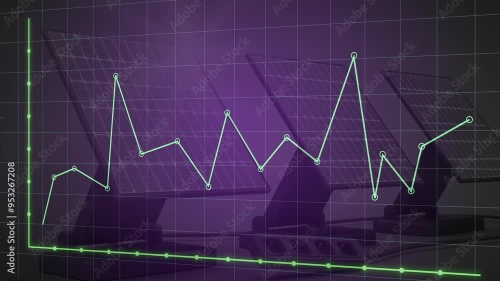 Poster graph chart animation over solar panels in background