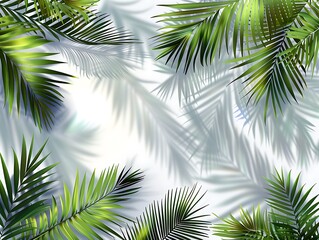 Fototapeta premium White background with tropical foliage shadows. Summer