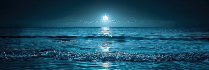 Obraz premium Full Moon Over Calm Ocean Waves.