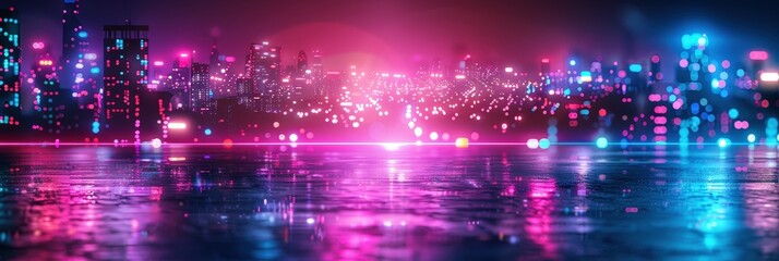 Fototapeta premium Neon Cityscape Reflection.