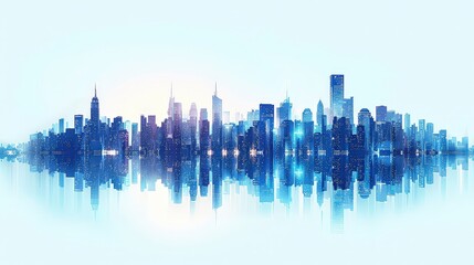 Fototapeta premium Blue City Skyline with Reflection.