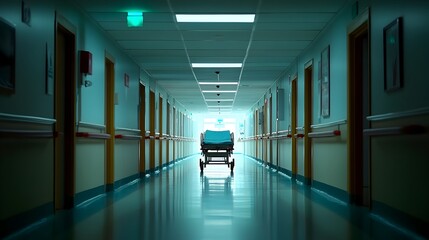 Obraz premium Empty Hospital Gurney Parked in Sterile Medical Corridor