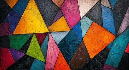Fototapeta premium Colorful abstract painting featuring geometric shapes in vibrant hues on a textured background