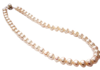 A classic white pearl necklace, showcasing the beauty and simplicity of this timeless gem.