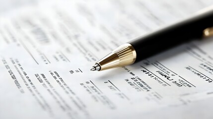 Financial Report Spread on Office Desk with Pen Indicating Business Analytics