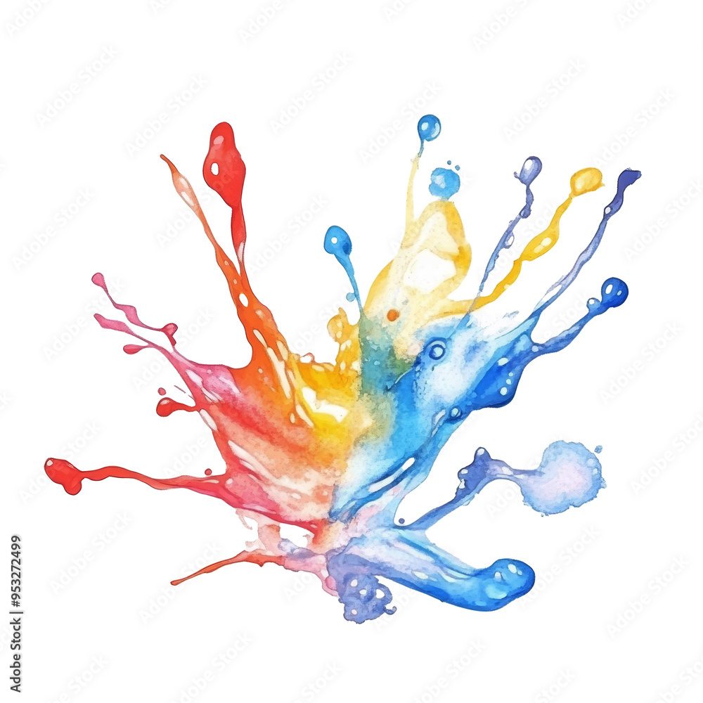 Poster vibrant colors collide in an abstract watercolor design with splashes and droplets radiating energy 