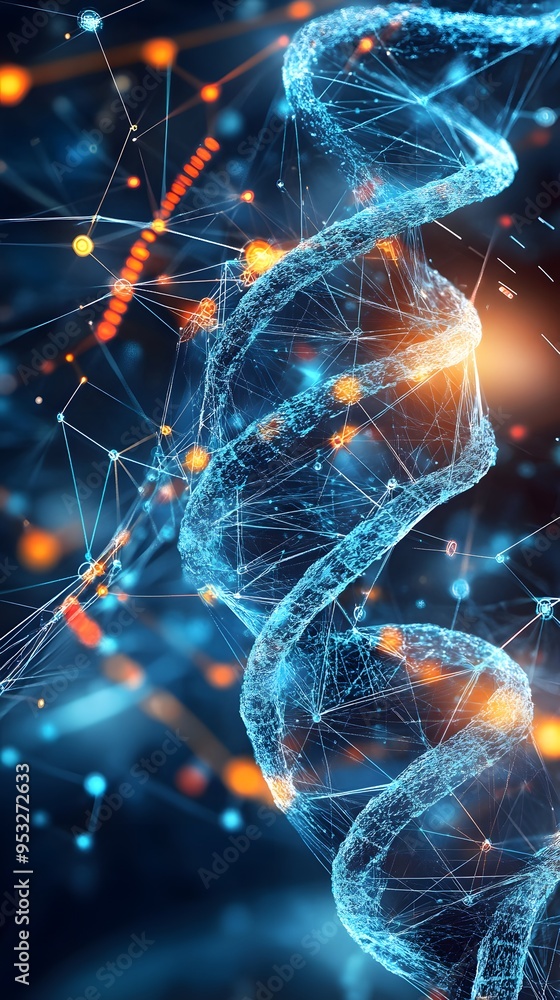Poster abstract dna structure with network connections.
