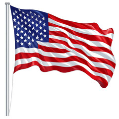 Fototapeta premium The American flag displays its striking red, PNG, and blue colors, symbolizing patriotism and national pride, american usa flag illustration on transparent background