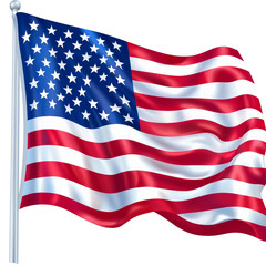 Fototapeta premium A waving American flag showcases red and PNG stripes alongside stars on a blue field, representing national unity, american usa flag illustration on transparent background