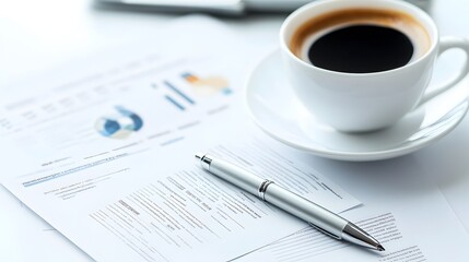 Organized Desktop with Business Documents Coffee and Pen for Productive Workday
