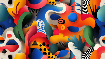 Obraz premium Abstract Geometric Pattern with Colorful Shapes and Polka Dots