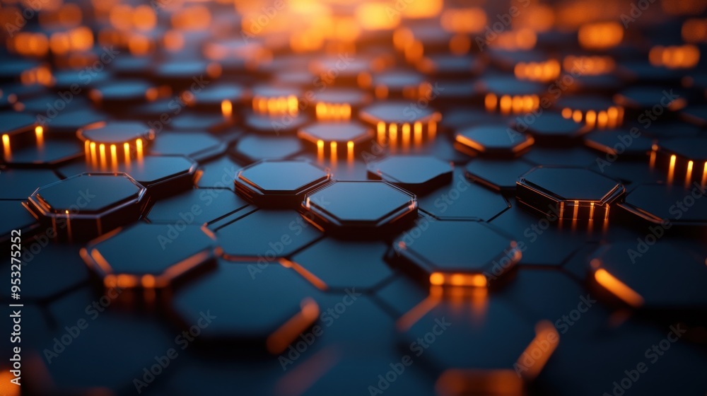 Poster abstract hexagon pattern with orange glow