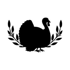 Turkey logo. Silueta de pavo con corona de hojas para tarjetas y felicitaciones del Día de Acción de Gracias o Navidad