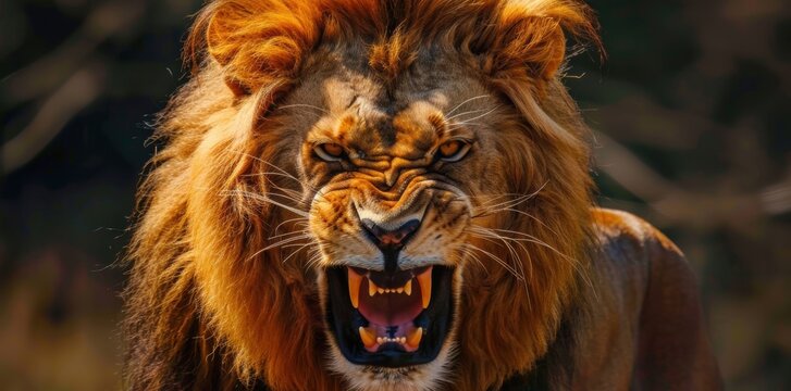 Ferocious Roar. Majestic Lion in Aggression concept
