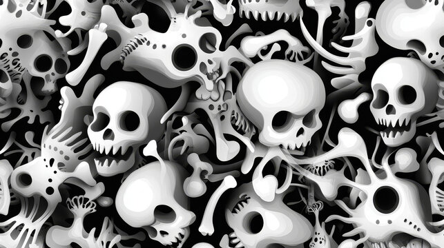 Abstract skull and bones pattern  white transparent background