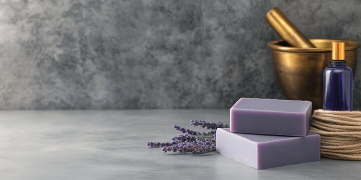 A Lavender And Mint Soap Bar With Dried Lavender On The Table