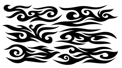 tribal fire symbol design. fire flame vector illustration. Flame decal. Tribal fire vinyl stickers for transportation. Burning element with curves for vehicle. y2k gothic flame stickers.